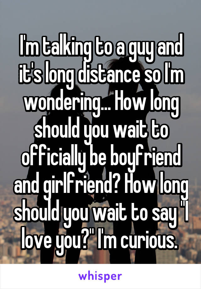 I'm talking to a guy and it's long distance so I'm wondering... How long should you wait to officially be boyfriend and girlfriend? How long should you wait to say "I love you?" I'm curious. 