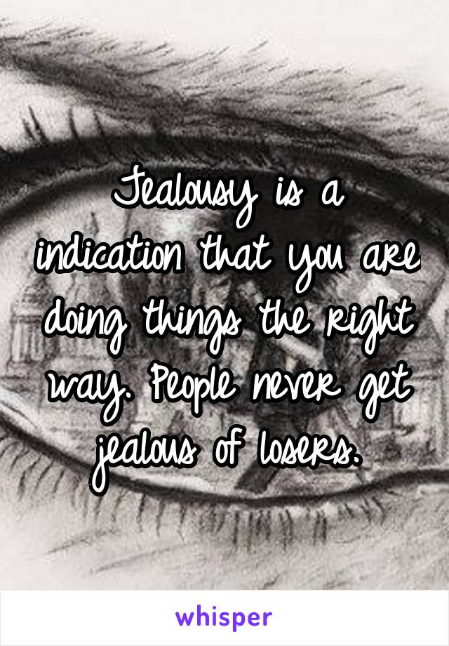 Jealousy is a indication that you are doing things the right way. People never get jealous of losers.