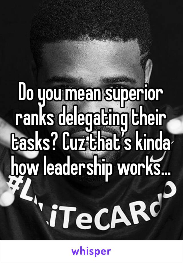 Do you mean superior ranks delegating their tasks? Cuz that’s kinda how leadership works...