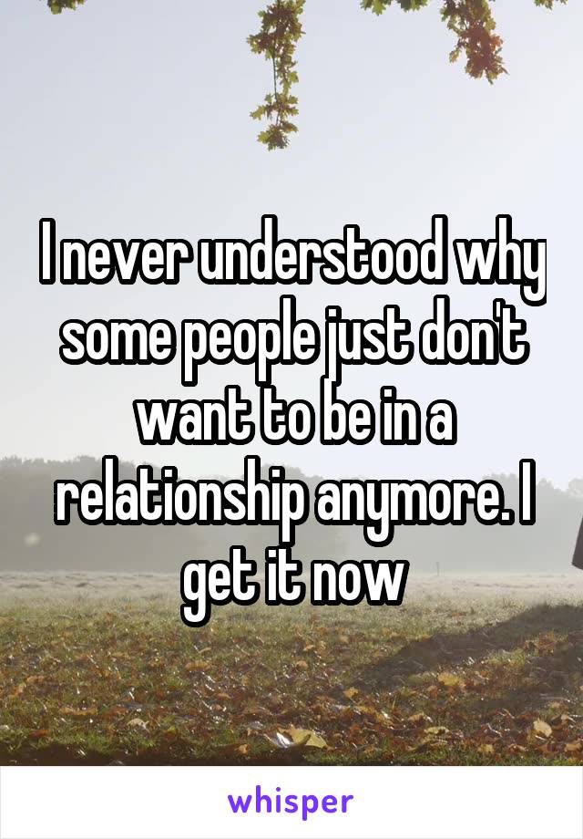 I never understood why some people just don't want to be in a relationship anymore. I get it now