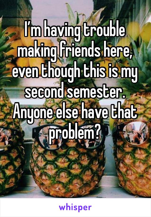 I’m having trouble making friends here, even though this is my second semester. Anyone else have that problem? 