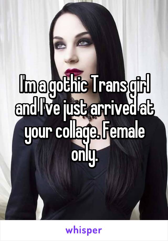 I'm a gothic Trans girl and I've just arrived at your collage. Female only.