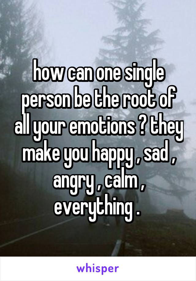 how can one single person be the root of all your emotions ? they make you happy , sad , angry , calm , everything . 