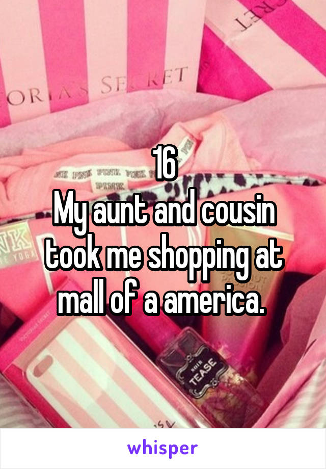 16
My aunt and cousin took me shopping at mall of a america. 