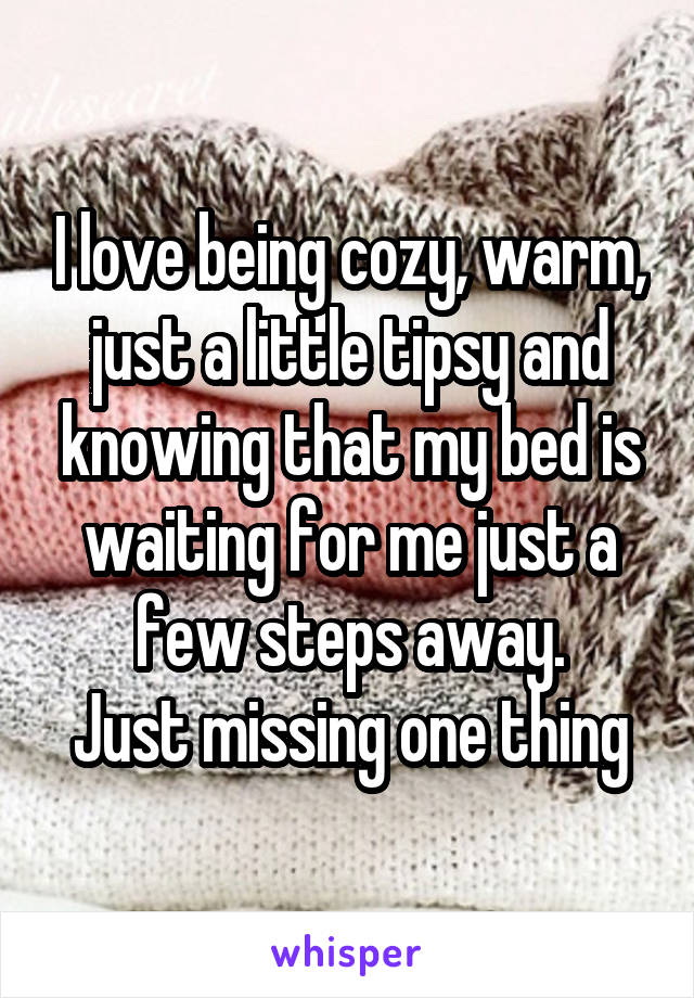 I love being cozy, warm, just a little tipsy and knowing that my bed is waiting for me just a few steps away.
Just missing one thing