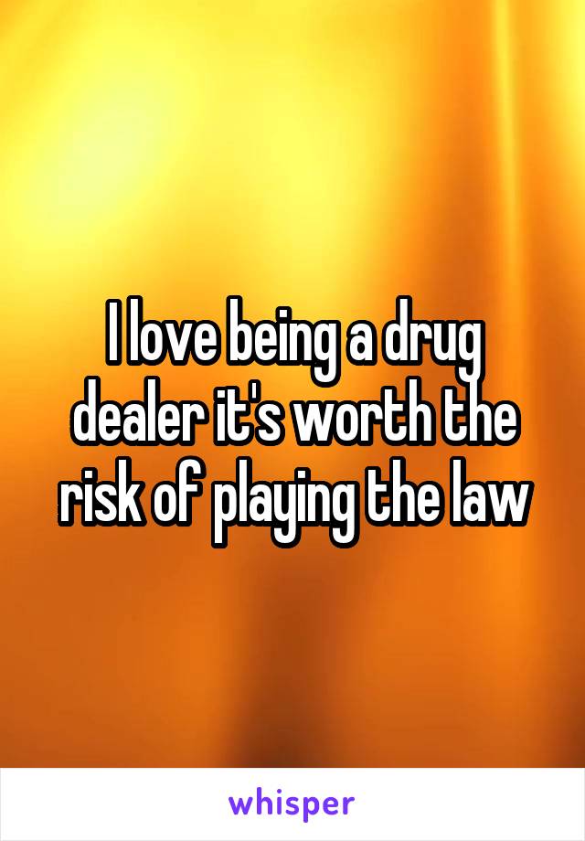 I love being a drug dealer it's worth the risk of playing the law