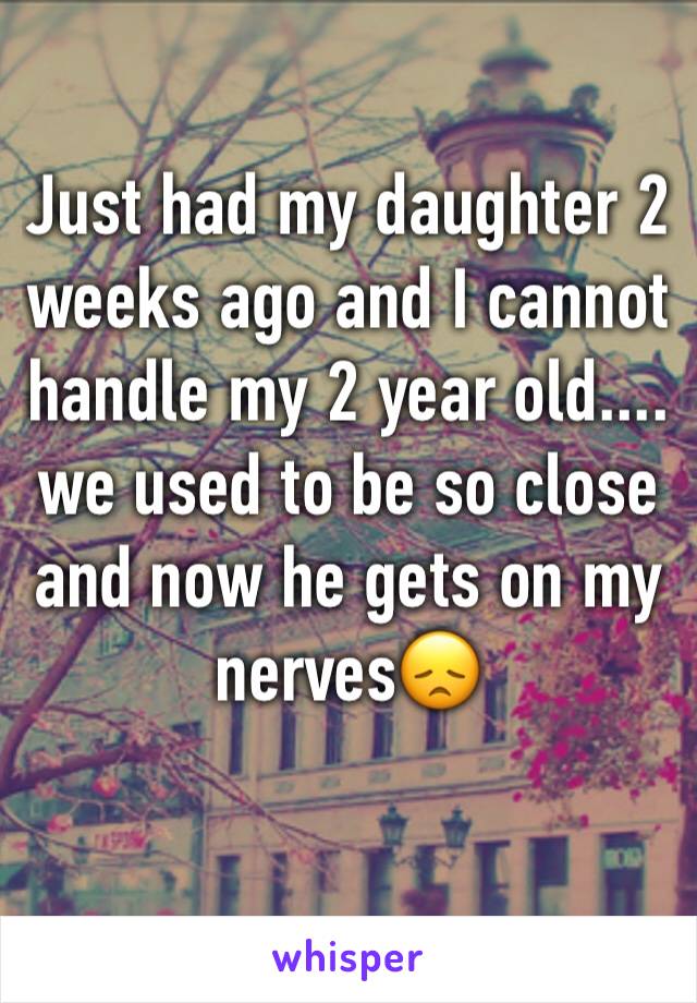 Just had my daughter 2 weeks ago and I cannot handle my 2 year old.... we used to be so close and now he gets on my nerves😞 