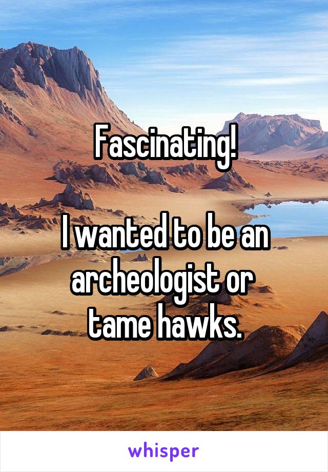 Fascinating!

I wanted to be an archeologist or 
tame hawks.