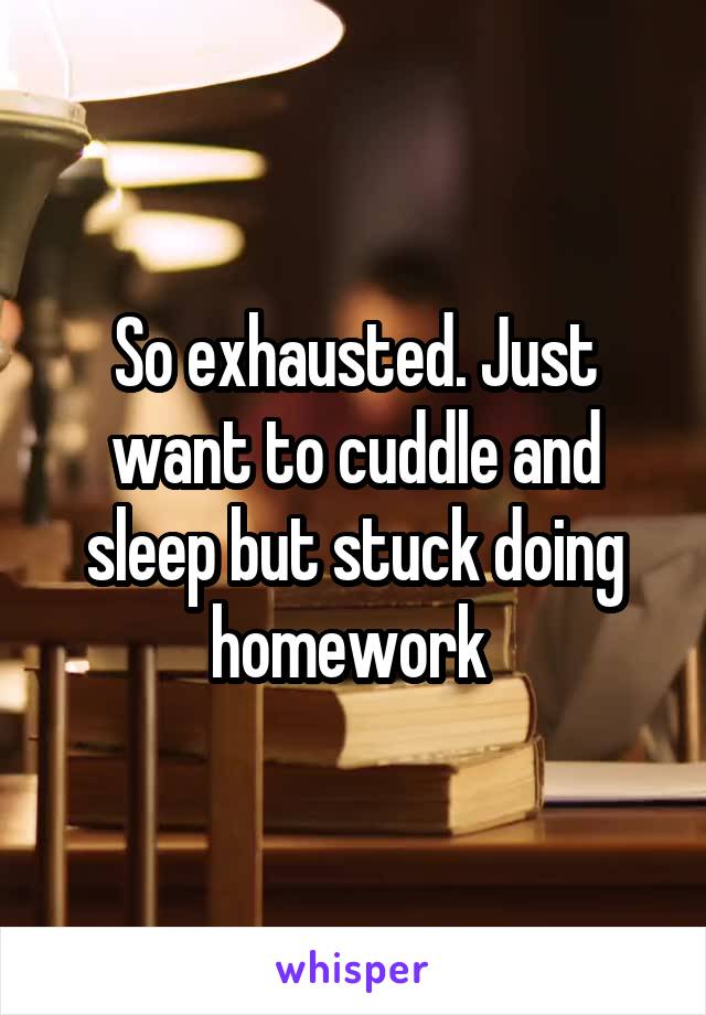 So exhausted. Just want to cuddle and sleep but stuck doing homework 