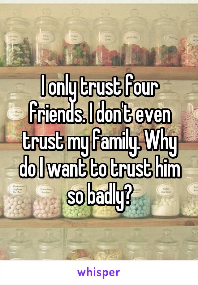 I only trust four friends. I don't even trust my family. Why do I want to trust him so badly?