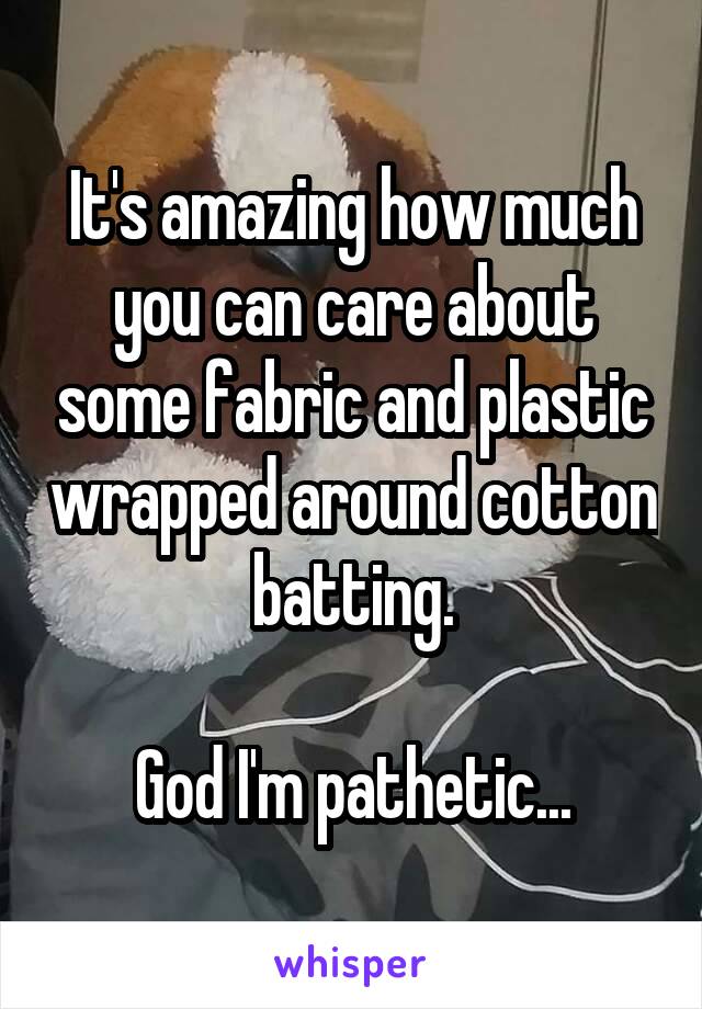 It's amazing how much you can care about some fabric and plastic wrapped around cotton batting.

God I'm pathetic...