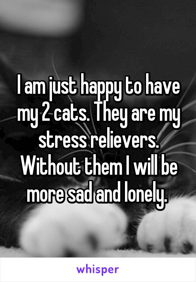 I am just happy to have my 2 cats. They are my stress relievers. Without them I will be more sad and lonely. 