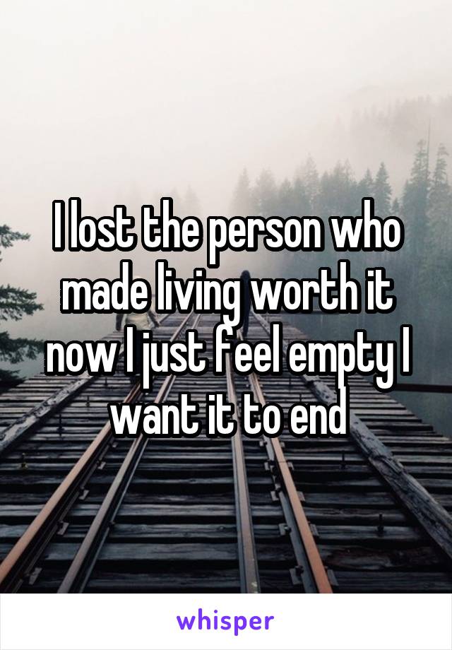 I lost the person who made living worth it now I just feel empty I want it to end