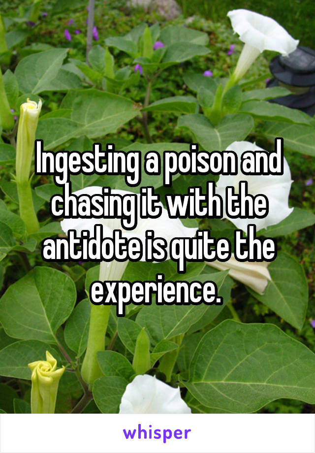 Ingesting a poison and chasing it with the antidote is quite the experience. 