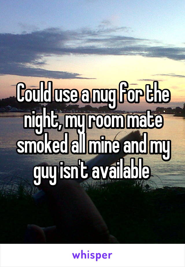 Could use a nug for the night, my room mate smoked all mine and my guy isn't available 