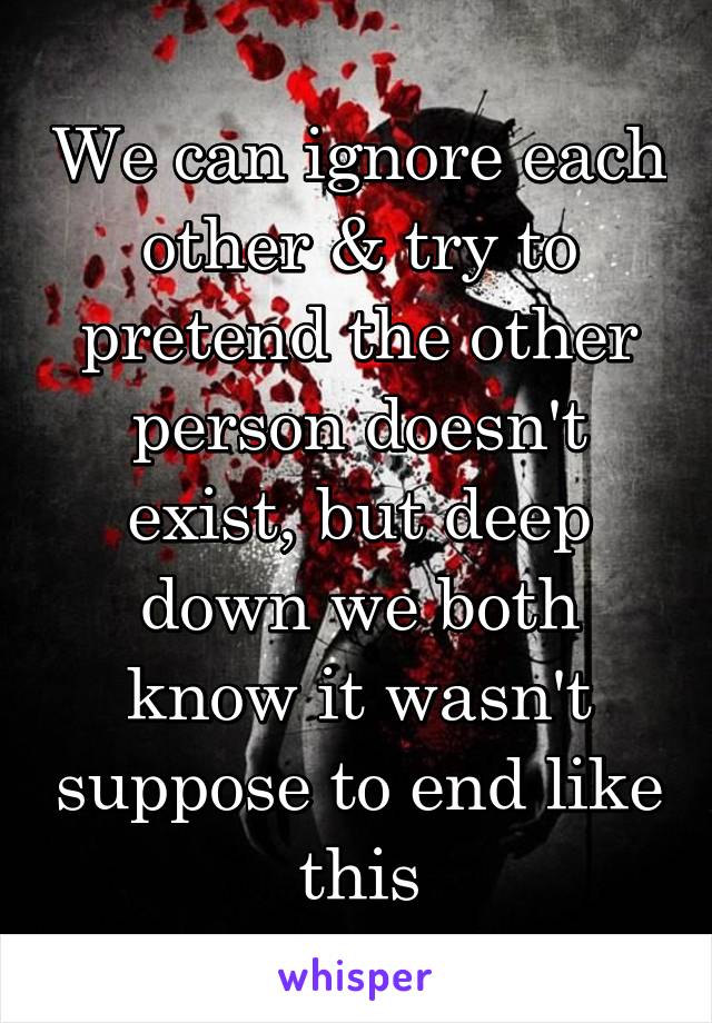 We can ignore each other & try to pretend the other person doesn't exist, but deep down we both know it wasn't suppose to end like this