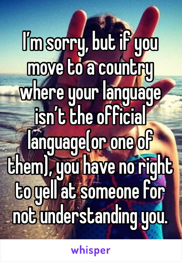 I’m sorry, but if you move to a country where your language isn’t the official language(or one of them), you have no right to yell at someone for not understanding you. 