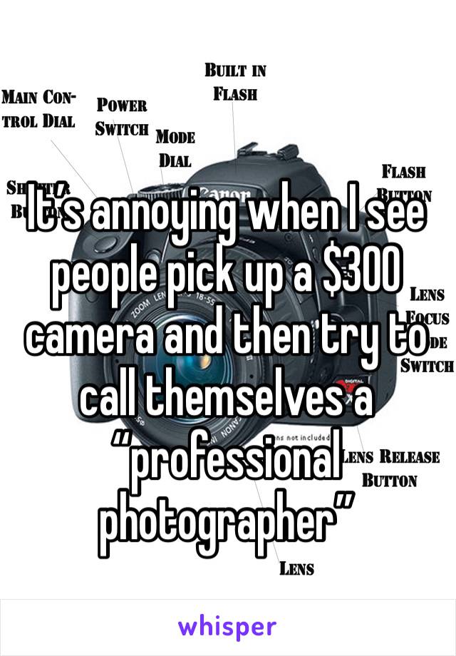 It’s annoying when I see people pick up a $300 camera and then try to call themselves a “professional photographer” 
