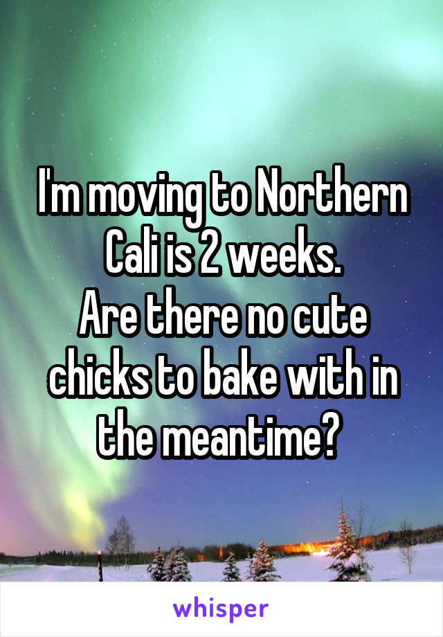 I'm moving to Northern Cali is 2 weeks.
Are there no cute chicks to bake with in the meantime? 