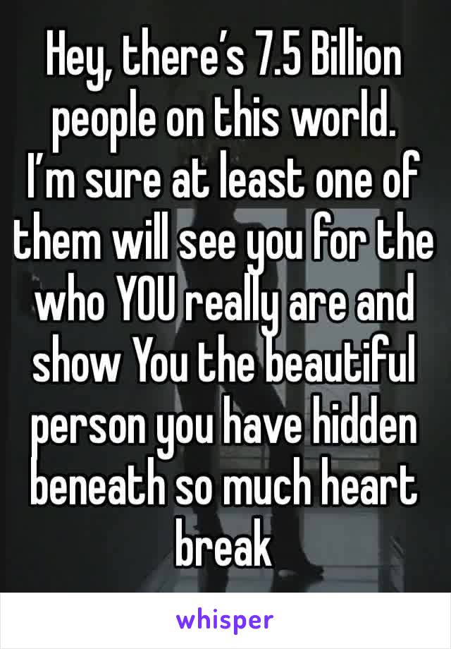 Hey, there’s 7.5 Billion people on this world.
I’m sure at least one of them will see you for the who YOU really are and show You the beautiful person you have hidden beneath so much heart break