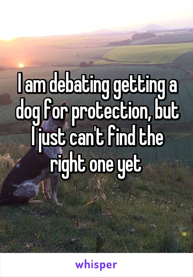 I am debating getting a dog for protection, but I just can't find the right one yet 
