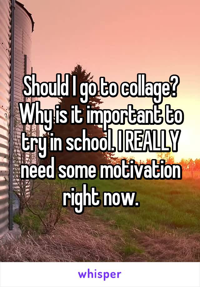 Should I go to collage? Why is it important to try in school. I REALLY need some motivation right now.