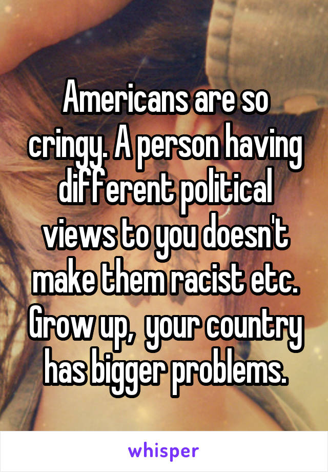 Americans are so cringy. A person having different political views to you doesn't make them racist etc. Grow up,  your country has bigger problems.