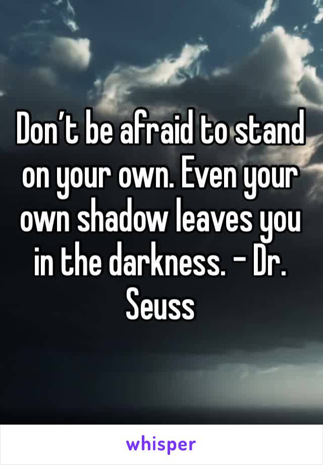 Don’t be afraid to stand on your own. Even your own shadow leaves you in the darkness. - Dr. Seuss