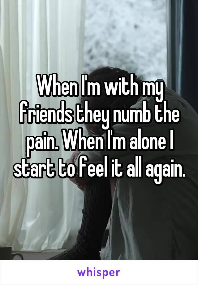 When I'm with my friends they numb the pain. When I'm alone I start to feel it all again. 