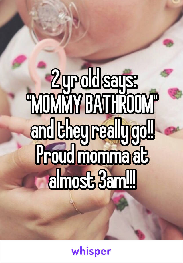  2 yr old says:
"MOMMY BATHROOM" and they really go!! Proud momma at almost 3am!!!