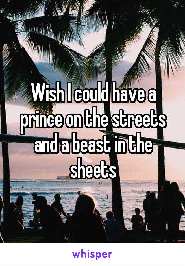 Wish I could have a prince on the streets and a beast in the sheets