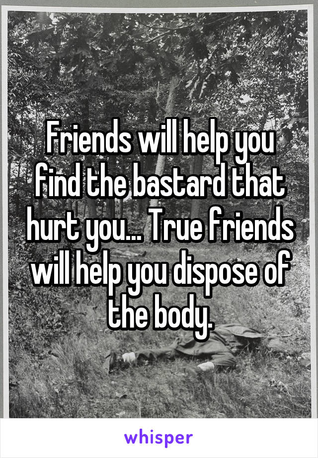 Friends will help you find the bastard that hurt you... True friends will help you dispose of the body.