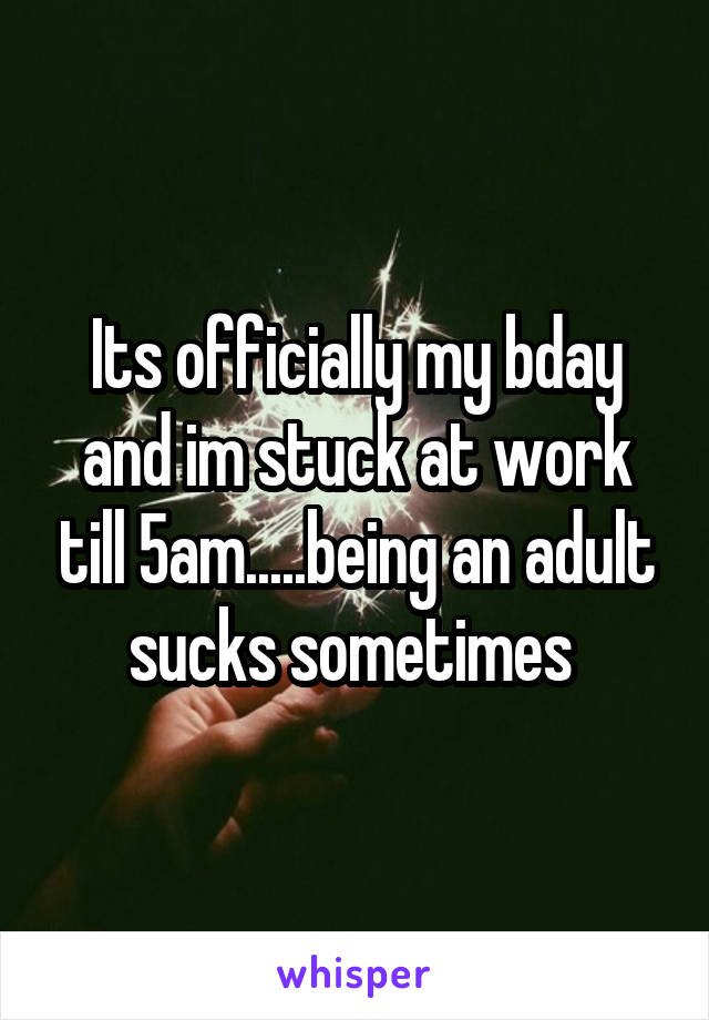 Its officially my bday and im stuck at work till 5am.....being an adult sucks sometimes 