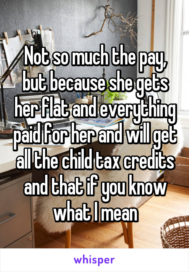 Not so much the pay, but because she gets her flat and everything paid for her and will get all the child tax credits and that if you know what I mean