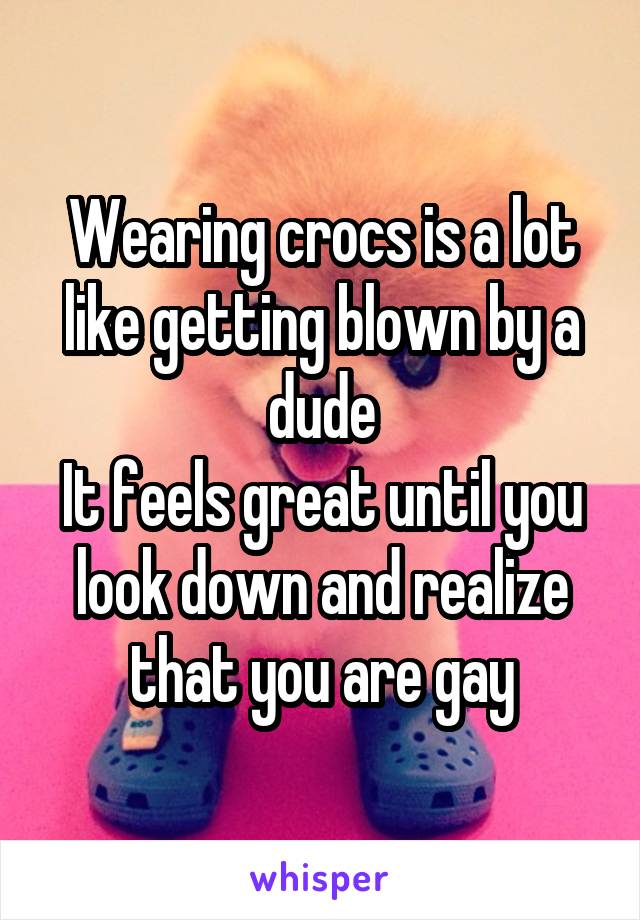 Wearing crocs is a lot like getting blown by a dude
It feels great until you look down and realize that you are gay