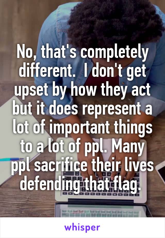 No, that's completely different.  I don't get upset by how they act but it does represent a lot of important things to a lot of ppl. Many ppl sacrifice their lives defending that flag. 