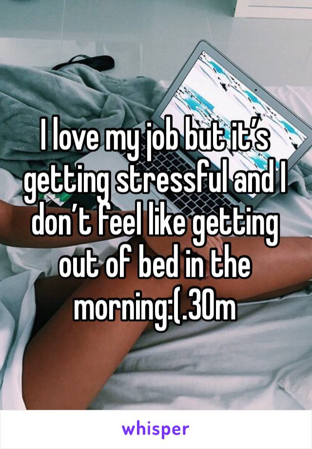 I love my job but it’s getting stressful and I don’t feel like getting out of bed in the morning:(.30m