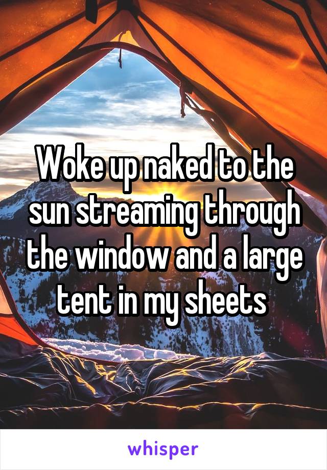 Woke up naked to the sun streaming through the window and a large tent in my sheets 