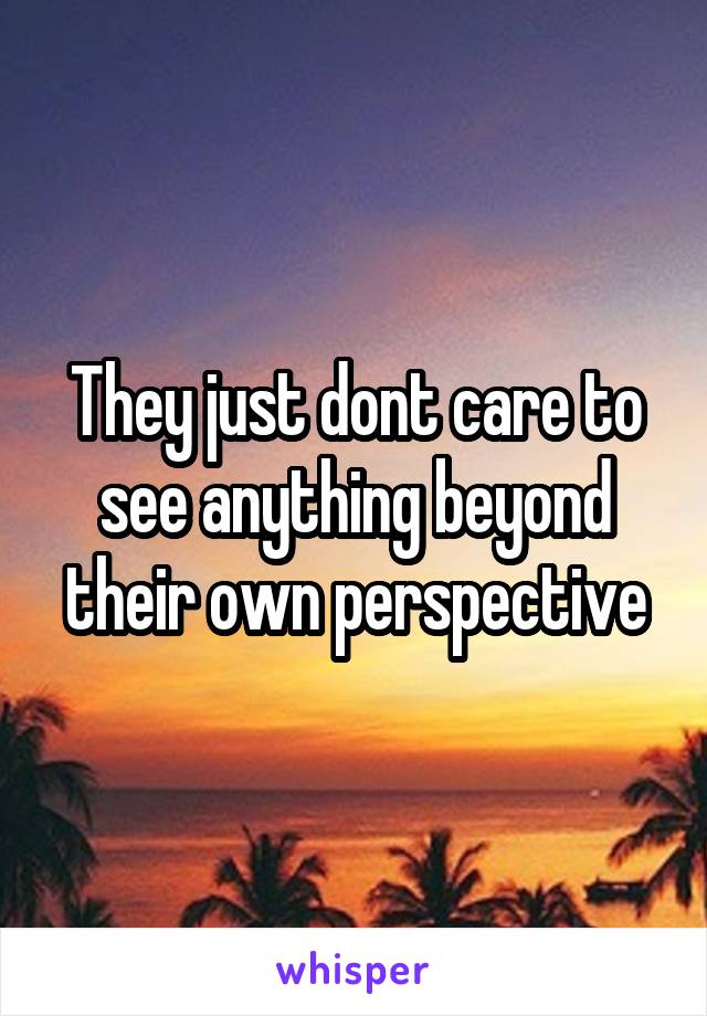 They just dont care to see anything beyond their own perspective