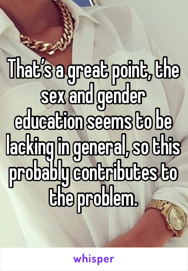 That’s a great point, the sex and gender education seems to be lacking in general, so this probably contributes to the problem. 