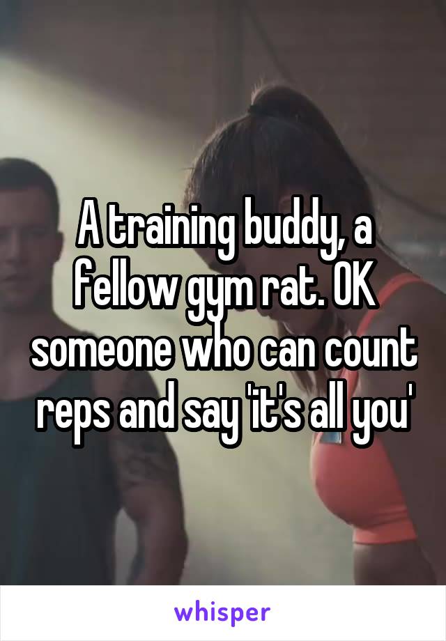 A training buddy, a fellow gym rat. OK someone who can count reps and say 'it's all you'