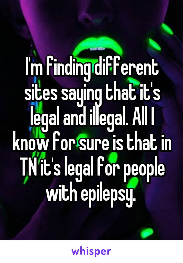 I'm finding different sites saying that it's legal and illegal. All I know for sure is that in TN it's legal for people with epilepsy. 