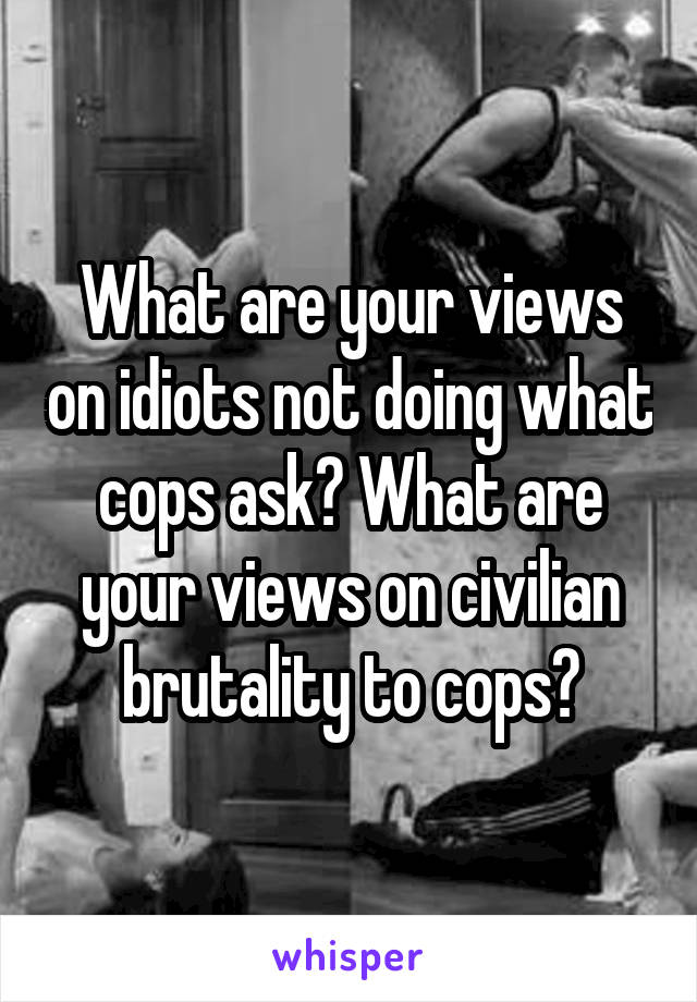 What are your views on idiots not doing what cops ask? What are your views on civilian brutality to cops?