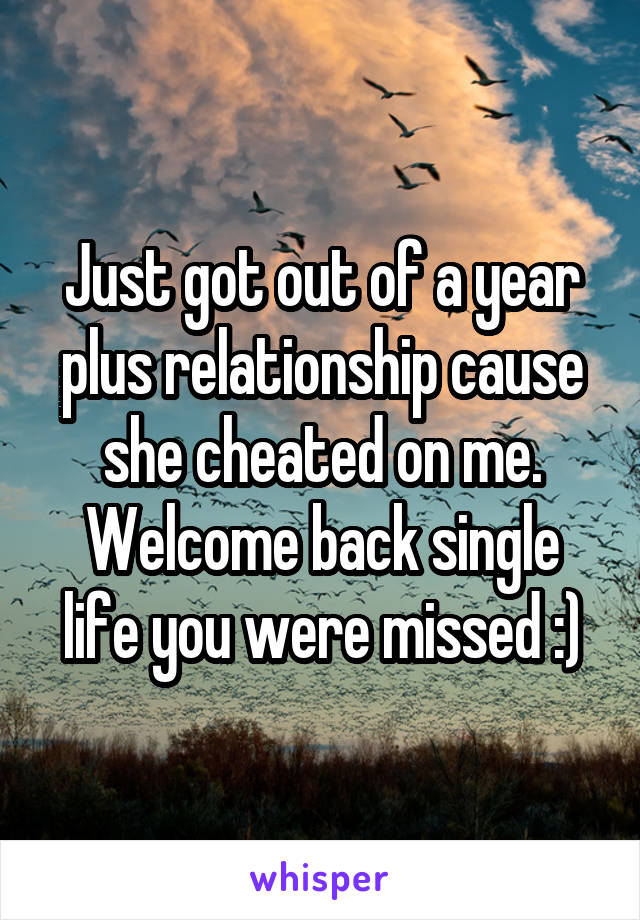 Just got out of a year plus relationship cause she cheated on me. Welcome back single life you were missed :)