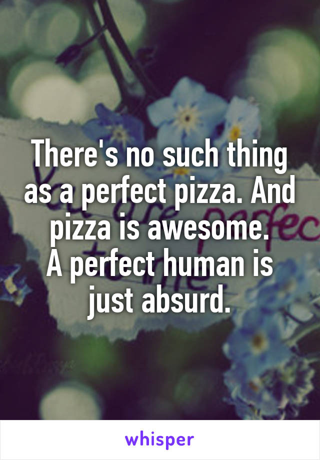 There's no such thing as a perfect pizza. And pizza is awesome.
A perfect human is just absurd.