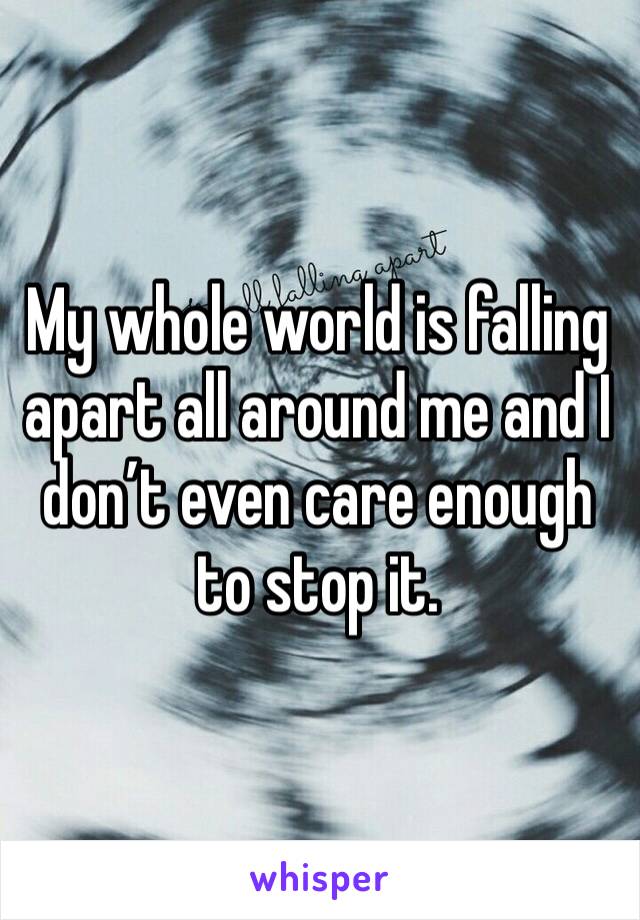 My whole world is falling apart all around me and I don’t even care enough to stop it.