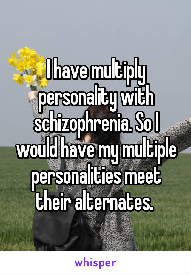 I have multiply personality with schizophrenia. So I would have my multiple personalities meet their alternates. 