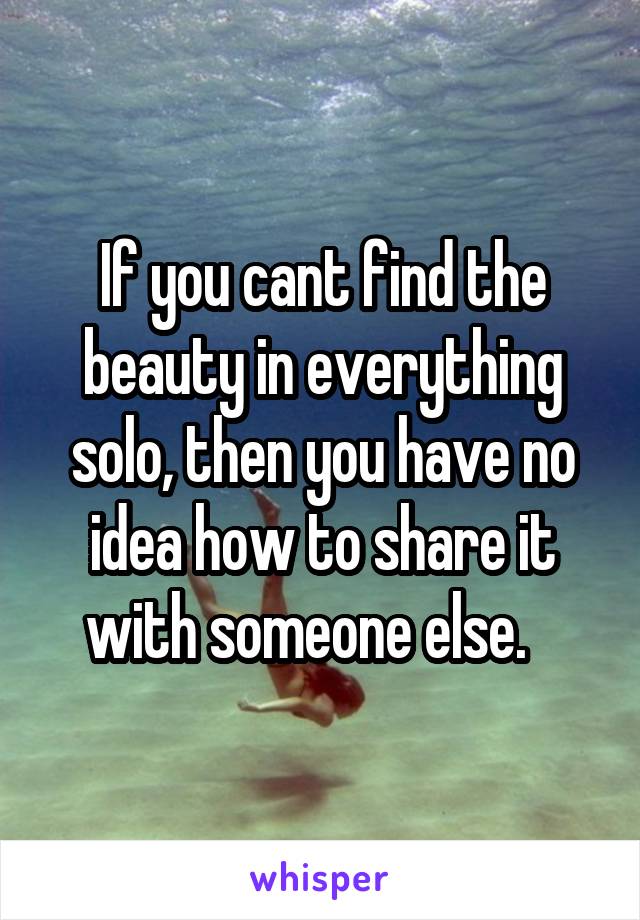 If you cant find the beauty in everything solo, then you have no idea how to share it with someone else.   