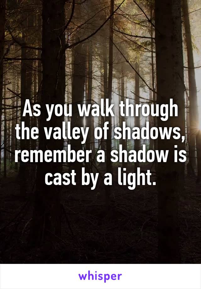 As you walk through the valley of shadows, remember a shadow is cast by a light.