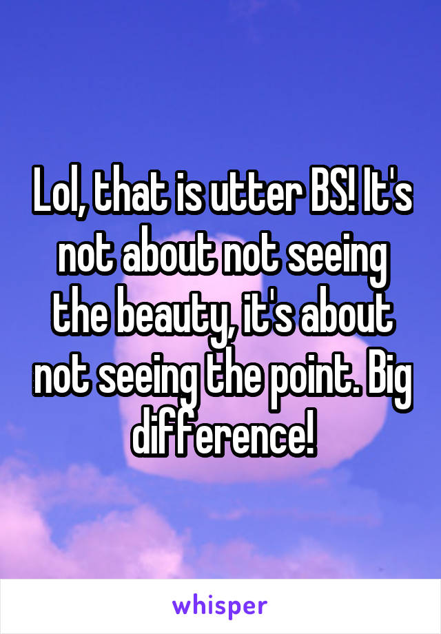 Lol, that is utter BS! It's not about not seeing the beauty, it's about not seeing the point. Big difference!